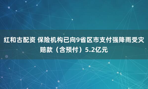 红和古配资 保险机构已向9省区市支付强降雨受灾赔款（含预付）5.2亿元